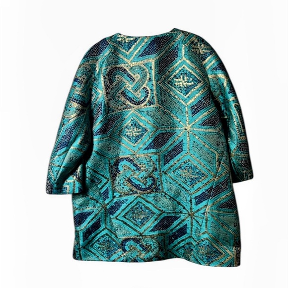 Chico’s teal blue gold mosaic print jacquard topper jacket blazer new nwt 2 L - Picture 3 of 6
